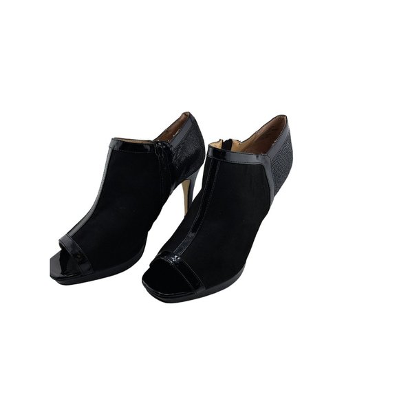 Cato 10W Black Stiletto Open Toe Ankle Platform Bootie Faux Suede Side Zip Shoe - Picture 1 of 8